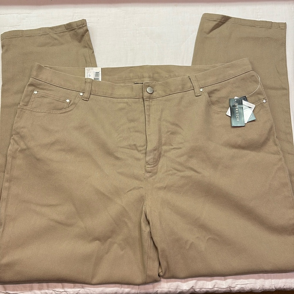 NWT Jones New York Signature Plus Size 20W Tan Cotton Blend Straight Leg Jeans